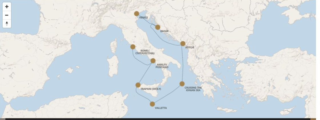 Carte de l’itinéraire Seven Seas Grandeur, Rome (Civitavecchia) → Venise (Fusina)