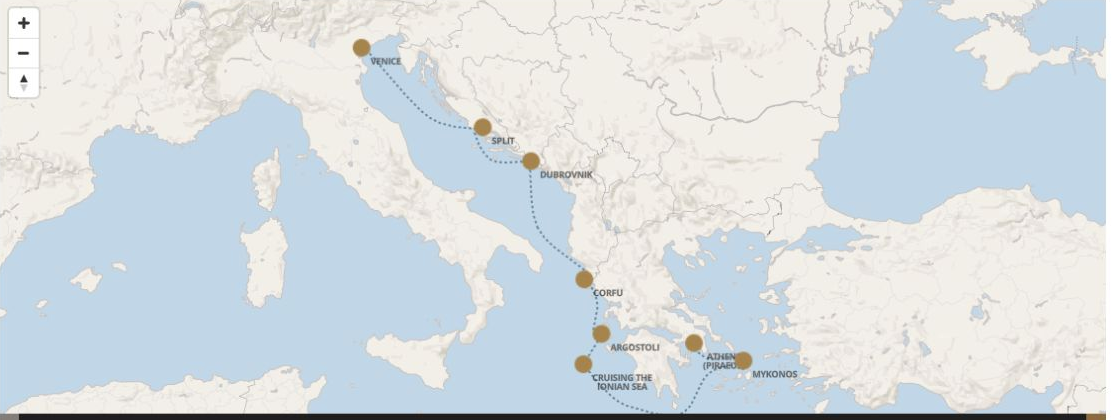 Carte de l’itinéraire Seven Seas Grandeur, Venise (Fusina) → Athènes (Le Pirée)