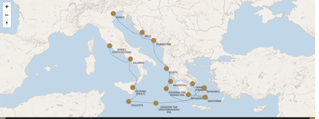 Carte de l’itinéraire Seven Seas Grandeur, Venise (Fusina) → Rome (Civitavecchia)