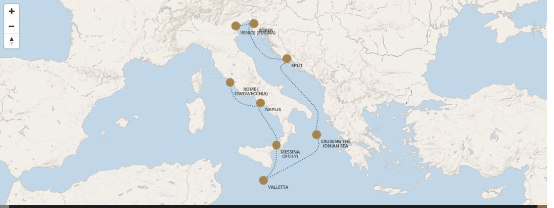 Carte de l’itinéraire Seven Seas Grandeur, Rome (Civitavecchia) → Venise (Fusina)