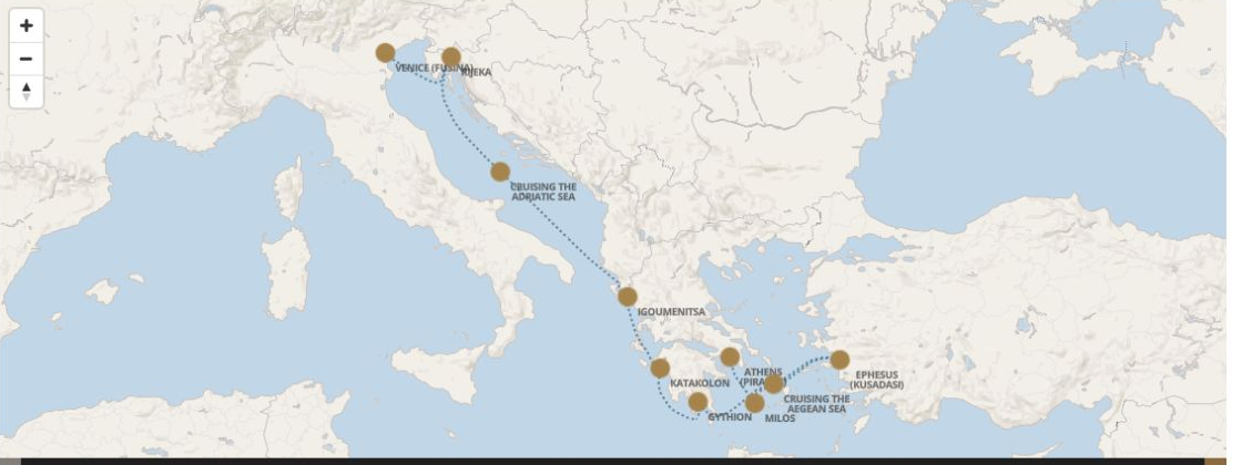Carte de l’itinéraire Seven Seas Grandeur, Venise (Fusina) → Athènes (Le Pirée)