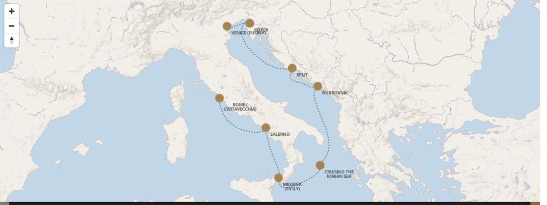 Carte de l’itinéraire Seven Seas Grandeur, Rome (Civitavecchia) → Venise (Fusina)
