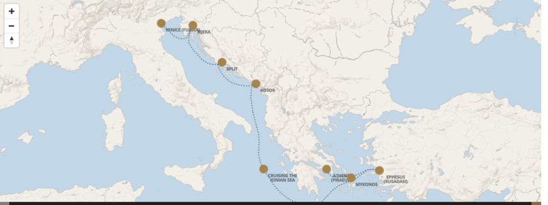 Carte de l’itinéraire Seven Seas Grandeur, Venise (Fusina) → Athènes (Le Pirée)