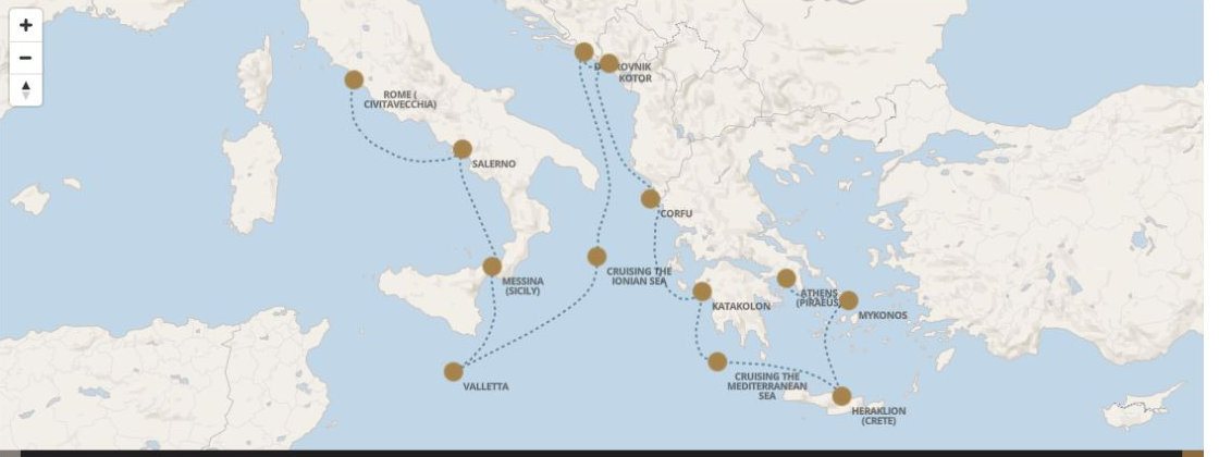 Carte de l’itinéraire Seven Seas Grandeur, Athènes (Le Pirée) → Rome (Civitavecchia)