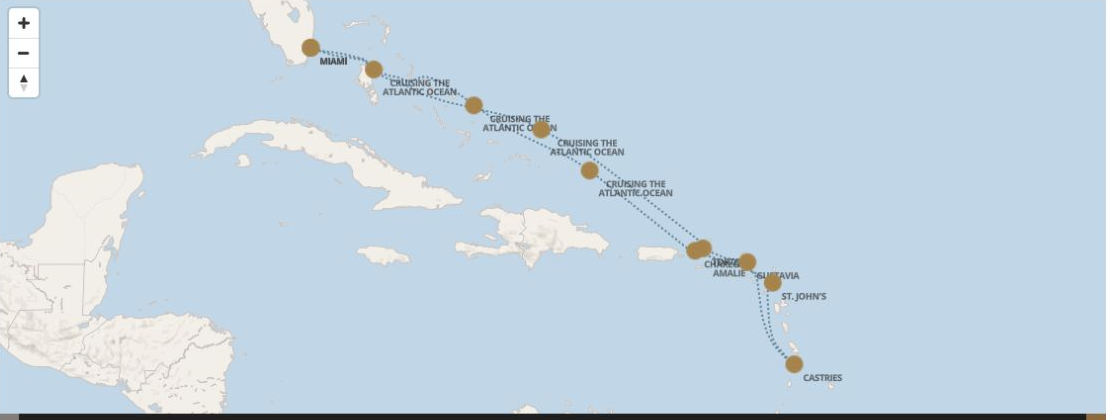 Carte de l’itinéraire Seven Seas Grandeur, Miami → Miami