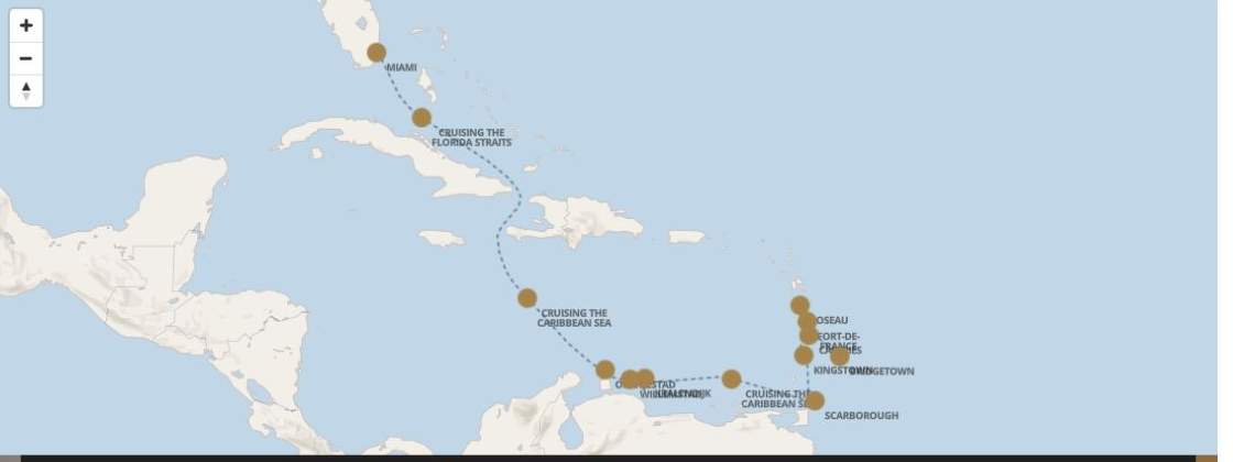 Carte de l’itinéraire Seven Seas Grandeur, Miami → Bridgetown