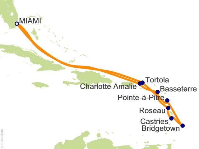 Carte de l’itinéraire Seven Seas Prestige, Miami → Miami