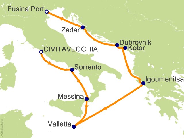 Carte de l’itinéraire Seven Seas Prestige, Rome (Civitavecchia) → Trieste