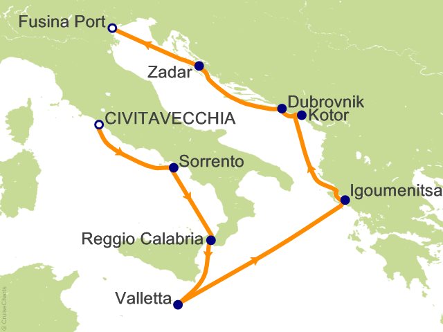 Carte de l’itinéraire Seven Seas Prestige, Rome (Civitavecchia) → Trieste