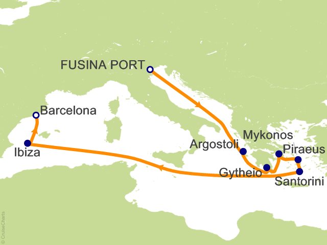 Carte de l’itinéraire Seven Seas Prestige, Trieste → Barcelone