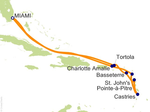 Carte de l’itinéraire Seven Seas Prestige, Miami → Miami