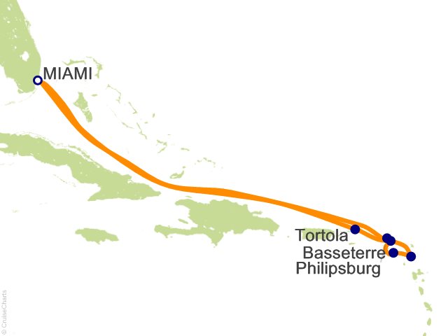 Carte de l’itinéraire Seven Seas Prestige, Miami → Miami