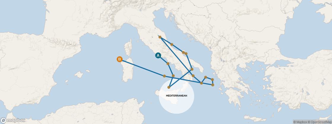 Carte de l’itinéraire Seven Seas Prestige, Rome (Civitavecchia) → Barcelone