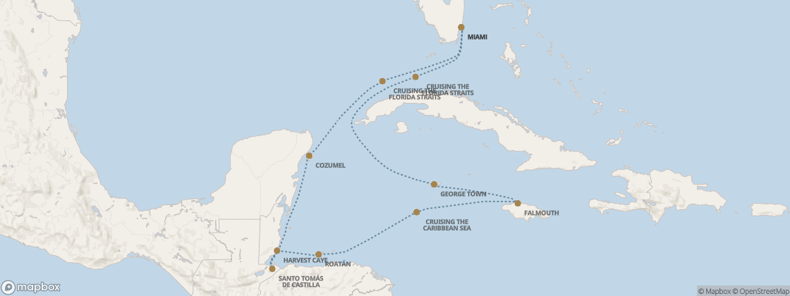 Carte de l’itinéraire Seven Seas Prestige, Miami → Miami