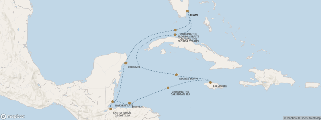 Carte de l’itinéraire Seven Seas Prestige, Miami → Miami
