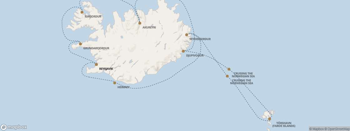 Carte de l’itinéraire Seven Seas Prestige, Reykjavík → Reykjavík