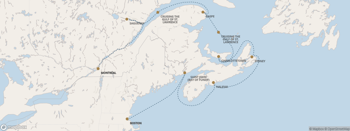 Carte de l’itinéraire Seven Seas Prestige, Montréal → Boston