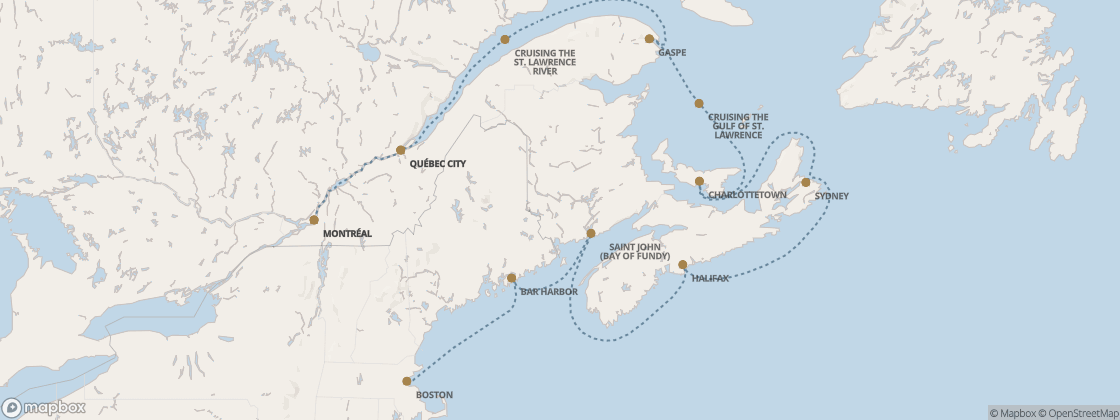 Carte de l’itinéraire Seven Seas Prestige, Boston → Montréal