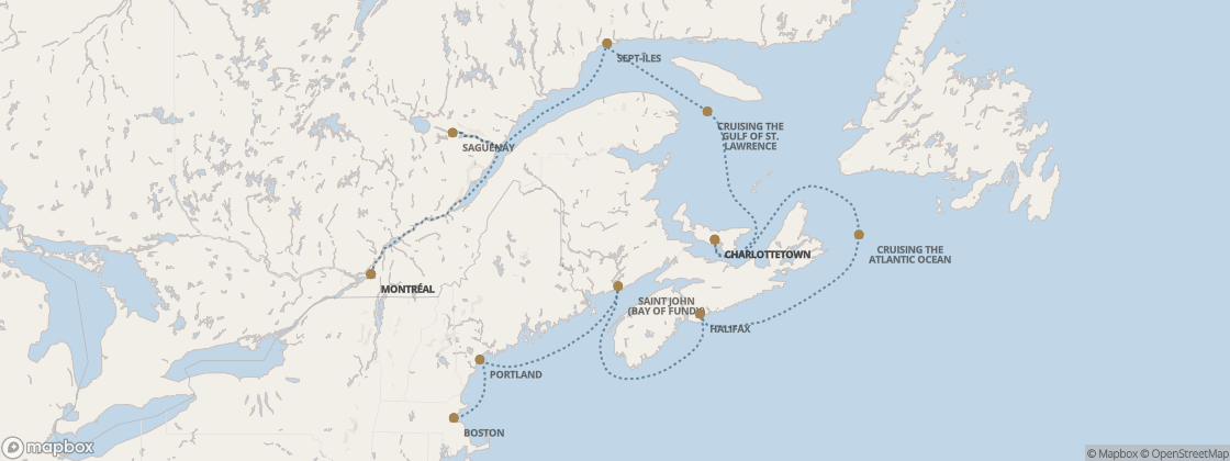 Carte de l’itinéraire Seven Seas Prestige, Montréal → Boston