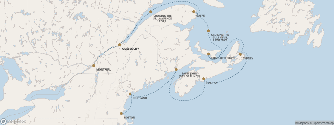 Carte de l’itinéraire Seven Seas Prestige, Boston → Montréal