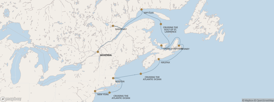 Carte de l’itinéraire Seven Seas Prestige, Montréal → New York