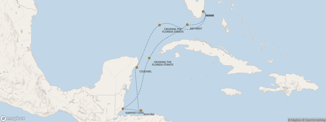 Carte de l’itinéraire Seven Seas Prestige, Miami → Miami