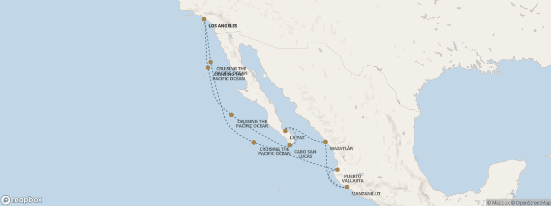 Carte de l’itinéraire Seven Seas Prestige, Los Angeles → Los Angeles
