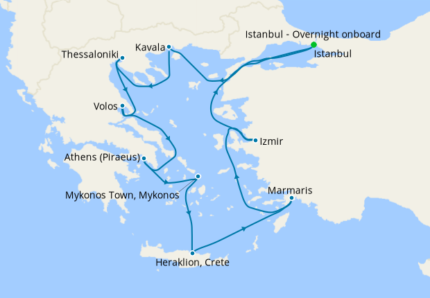 Carte de l’itinéraire Seven Seas Splendor, Istanbul → Istanbul