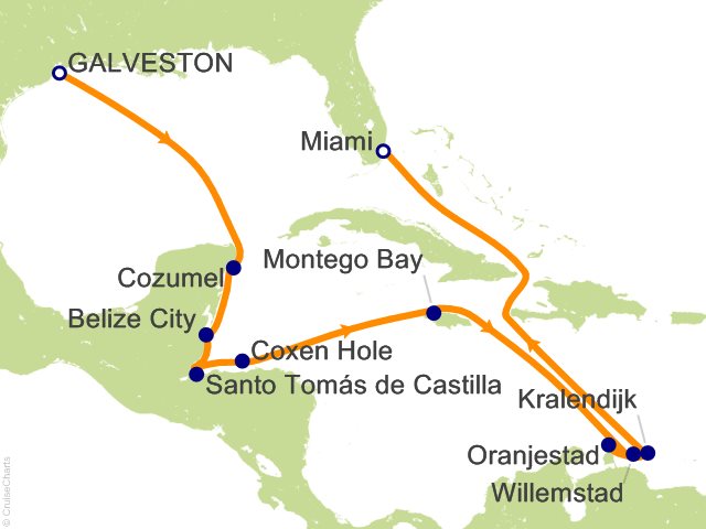 Carte de l’itinéraire Seven Seas Splendor, Houston (Galveston) → Miami