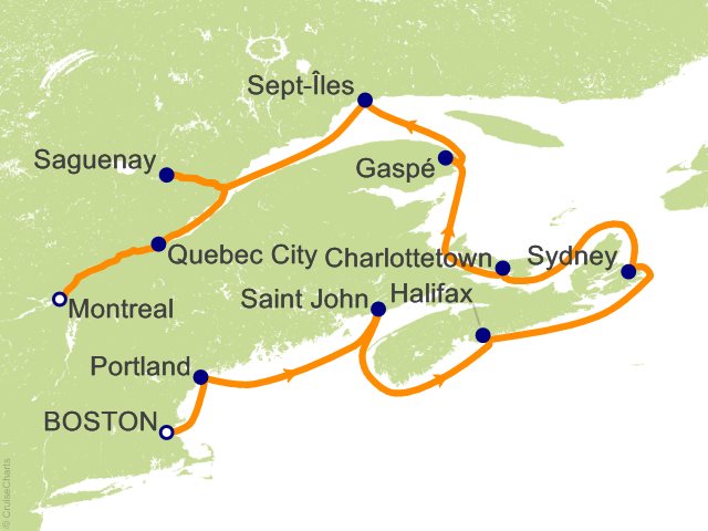 Carte de l’itinéraire Seven Seas Splendor, Boston → Montréal