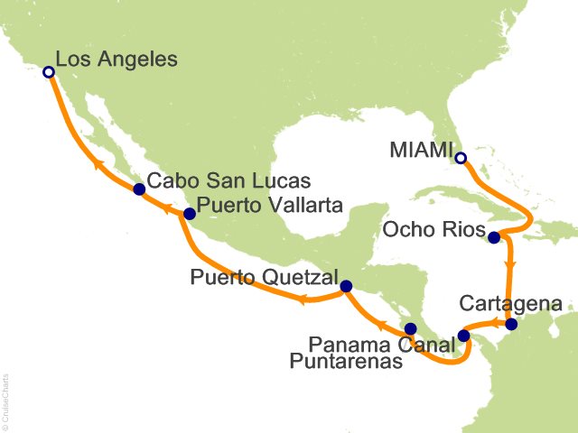 Carte de l’itinéraire Seven Seas Splendor, Miami → San Francisco