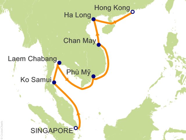 Carte de l’itinéraire Seven Seas Splendor, Singapour → Hong Kong