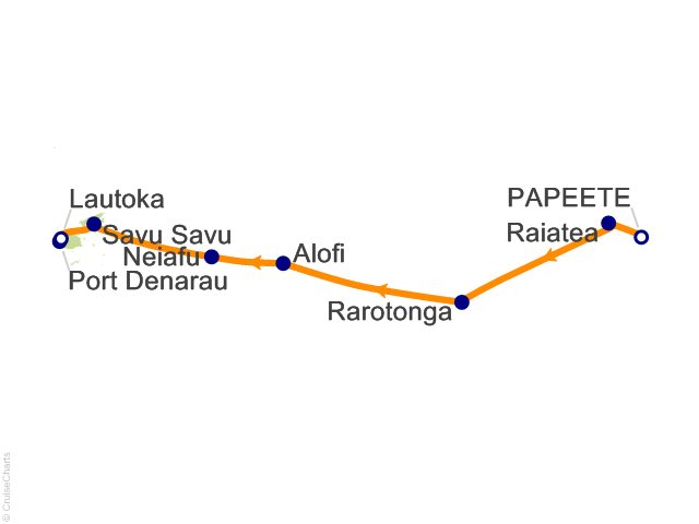 Carte de l’itinéraire Seven Seas Splendor, Papeete (Tahiti) → Lautoka
