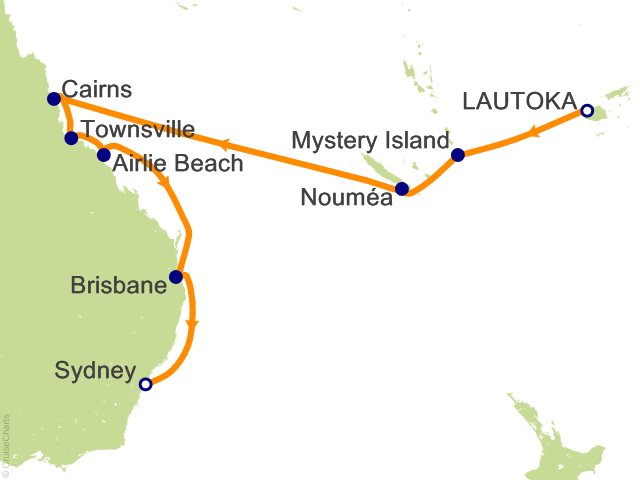 Carte de l’itinéraire Seven Seas Splendor, Lautoka → Sydney