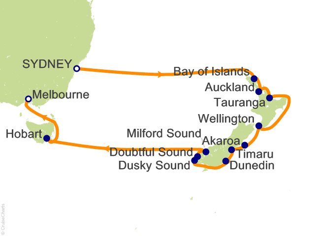 Carte de l’itinéraire Seven Seas Splendor, Sydney → Melbourne