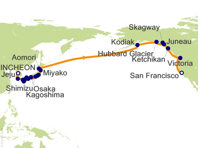 Carte de l’itinéraire Seven Seas Splendor, Seoul (Incheon) → San Francisco