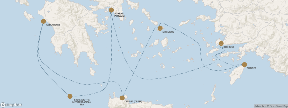 Carte de l’itinéraire Seven Seas Splendor, Athènes (Le Pirée) → Athènes (Le Pirée)