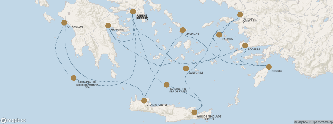 Carte de l’itinéraire Seven Seas Splendor, Athènes (Le Pirée) → Athènes (Le Pirée)