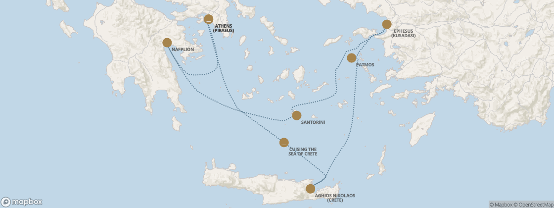 Carte de l’itinéraire Seven Seas Splendor, Athènes (Le Pirée) → Athènes (Le Pirée)
