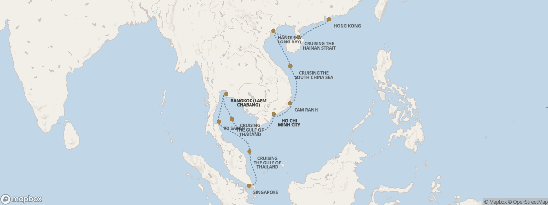 Carte de l’itinéraire Seven Seas Splendor, Hong Kong → Singapour