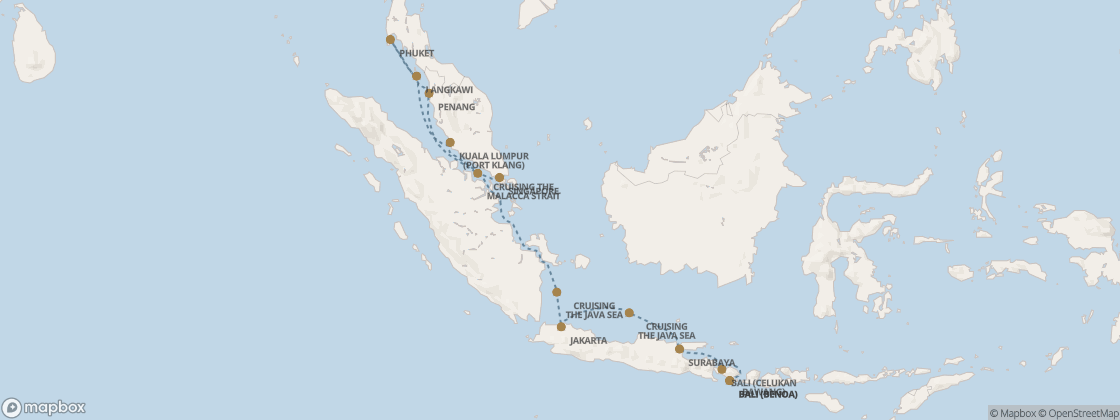 Carte de l’itinéraire Seven Seas Splendor, Singapour → Bali (Benoa)