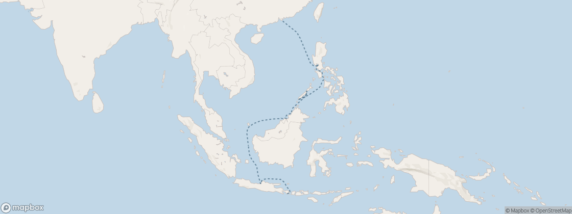 Carte de l’itinéraire Seven Seas Splendor, Bali (Benoa) → Hong Kong