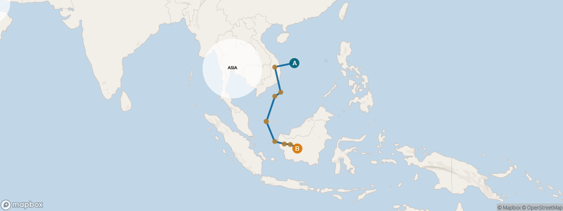 Carte de l’itinéraire Seven Seas Splendor, Hong Kong → Bali (Benoa)