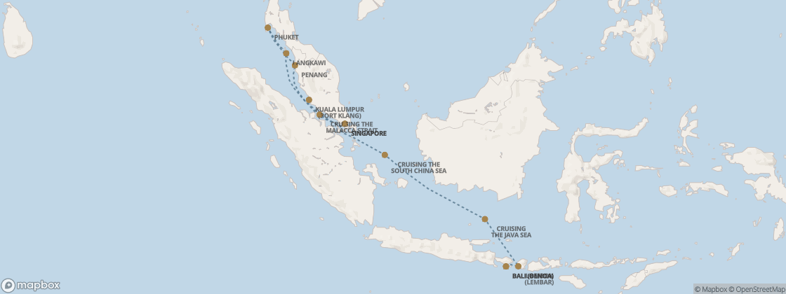 Carte de l’itinéraire Seven Seas Splendor, Bali (Benoa) → Singapour
