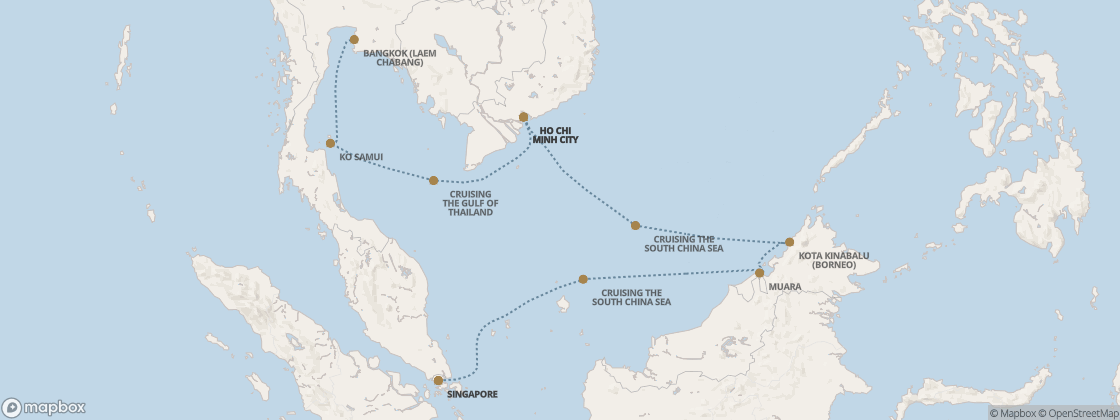 Carte de l’itinéraire Seven Seas Splendor, Singapour → Bangkok (Laem Chabang)