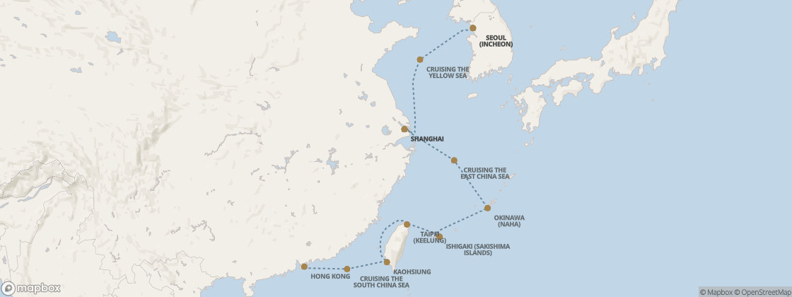 Carte de l’itinéraire Seven Seas Splendor, Hong Kong → Seoul (Incheon)