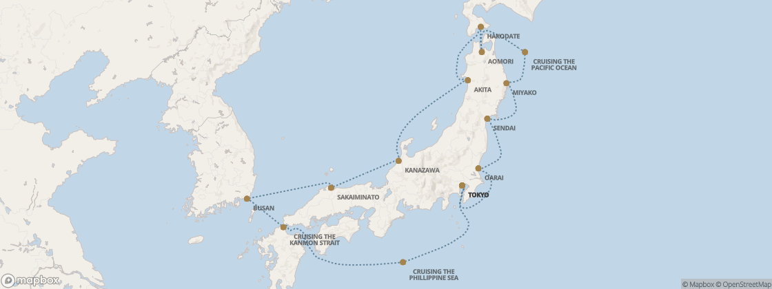 Carte de l’itinéraire Seven Seas Splendor, Tokyo → Tokyo