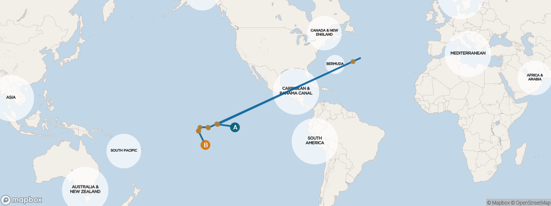 Carte de l’itinéraire Seven Seas Mariner, Papeete (Tahiti) → Auckland