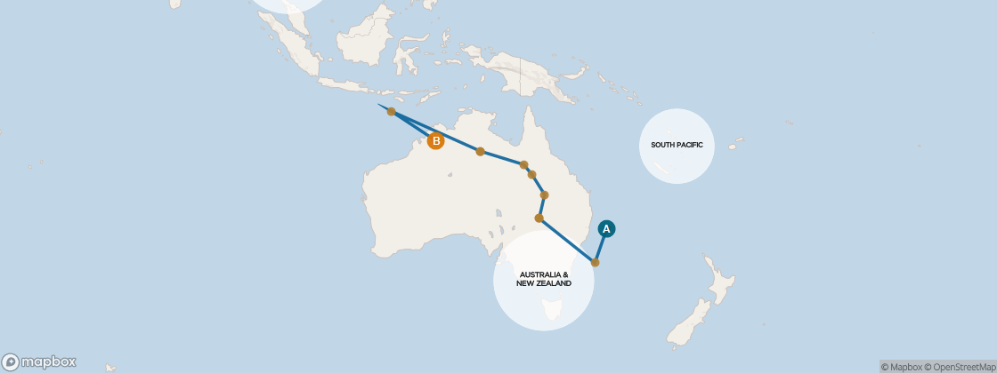 Carte de l’itinéraire Seven Seas Mariner, Auckland → Bali (Benoa)
