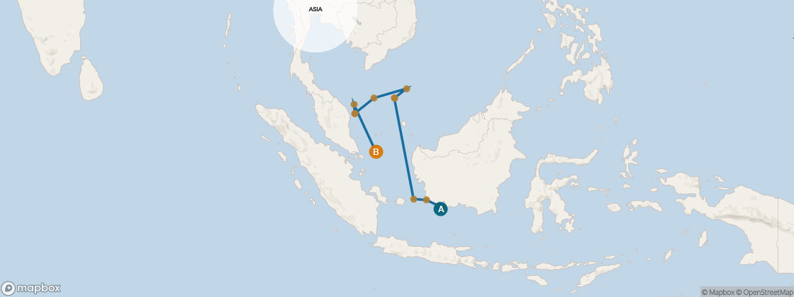 Carte de l’itinéraire Seven Seas Mariner, Bali (Benoa) → Singapour